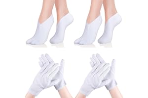 Cotton Gloves and Socks Set, 4-Pack Moisturizing Gloves and Socks for Dry Skin, Soft Cotton Blend, Reusable, Ideal for Soften