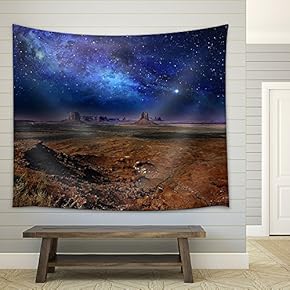 Starry Night Sky Over The Monument Valley - Fabric Wall Tapestry Home Decor - 51x60 inches