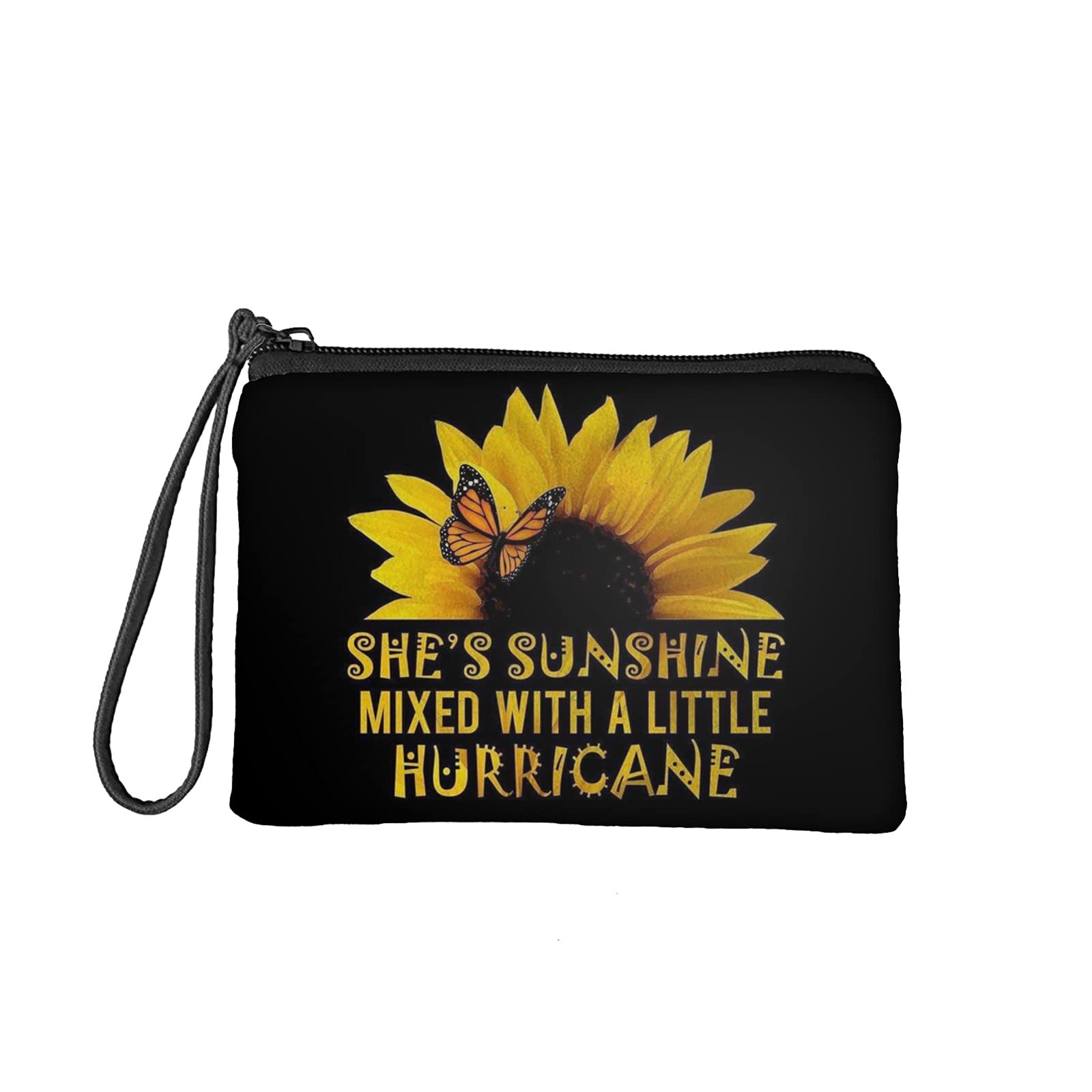 NETILGEN Sunflower Print Wallet Mini Coin Pouch with Sunflower Blooming Quotes for Ladies Girls Small Makeup Flannel Purse Womens Travel Toiletry Credit Card Holde Soft Flannel Bag