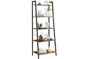 YMYNY Ladder Shelf, Industrial 5 Tier Bookshelf, Standing Bookcase, Multifunctional Open Storage Rack, Plant Stand, 23.6 x 15.5 x 67.3 inch, Metal Frame, Rustic Brown, UHTMJ017H