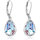 LOOVE Sterling Silver Tree of Life/Flower/Bee/Animals/Cat/Hummingbird Dangle Earrings Moonstone Turquoise Drop Leverback Earrings Jewelry Gifts