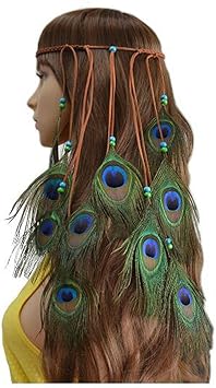 Amazon ファッションボヘミアンスタイルフォークカスタムピーコックフェザー髪の装飾タッセル 女性のためのbohoウィーブヘアバンドヒッピーヘッドバンドヘッドドレス Nicedmm ハット