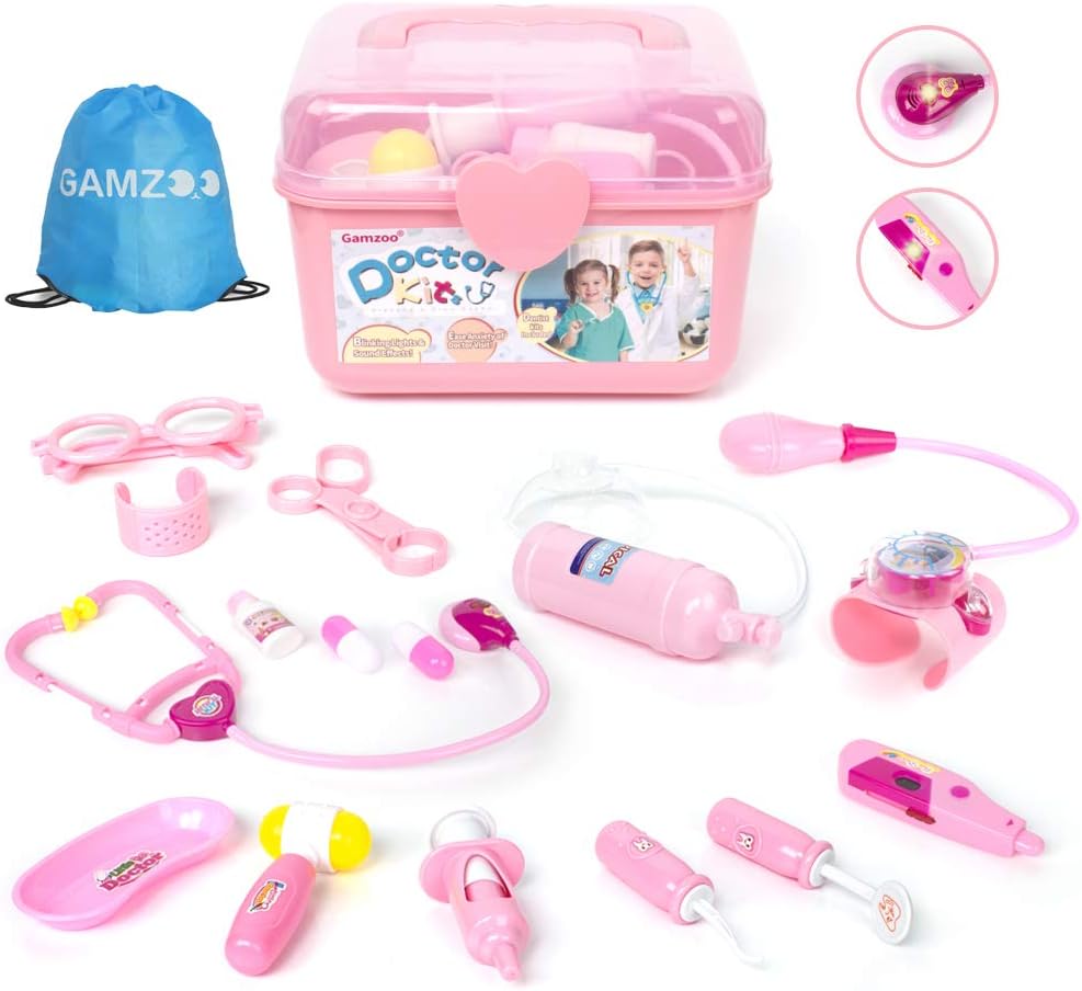 GAMZOO Doctor Kit for Girls and Boys-15 Pcs Medical Kit Pretend Play & Dress Up Toy for 3,4,5,6 Year Old Kids with Electronic Stethoscope Deluxe Birthday Gift for Children Age 3-6