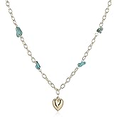 HZMAN Gold Heart Necklace for Women, 20 Inches Adjustable Turquoise Choker