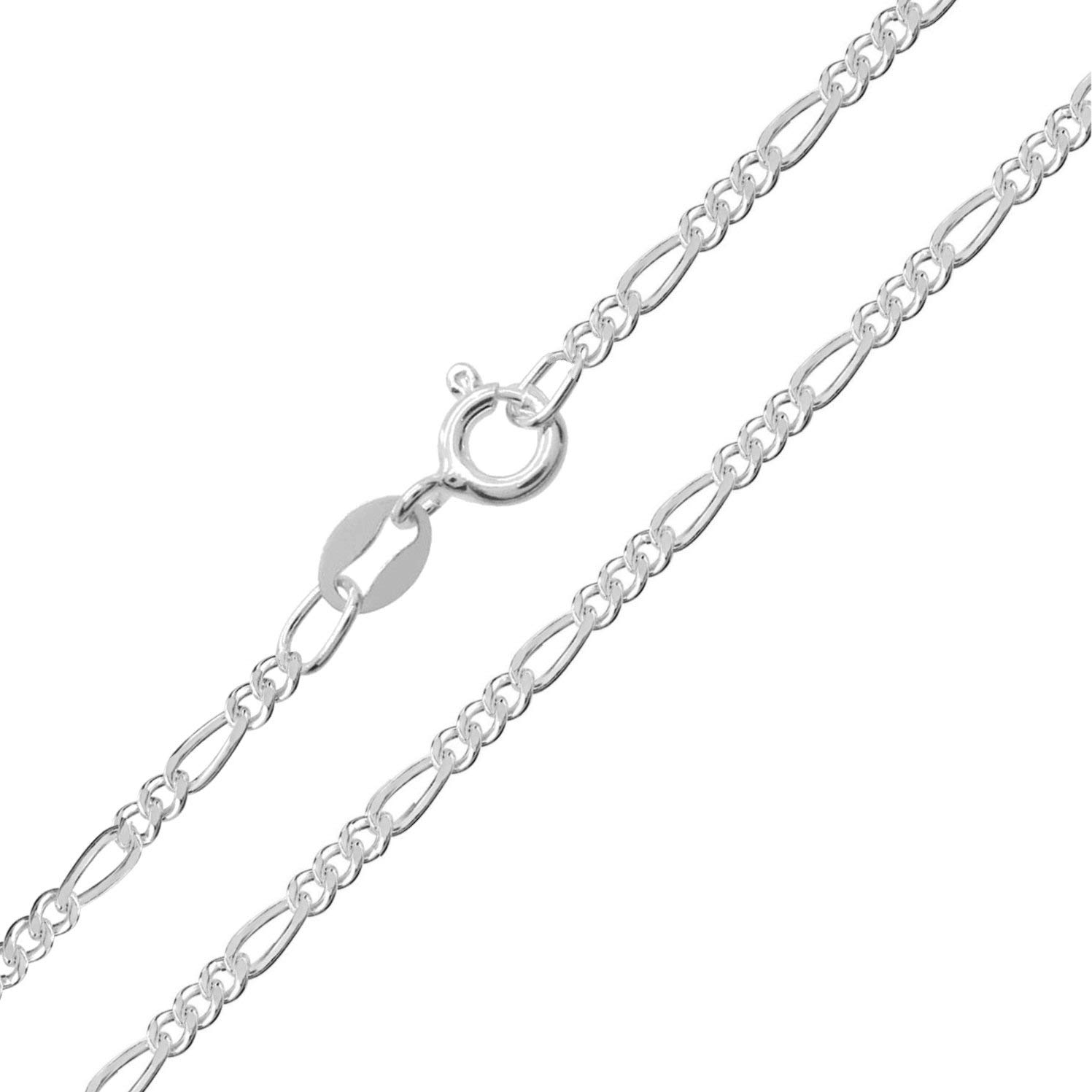 Designer Inspirations Boutique 24" Inch Sterling Silver 2.1 mm Thick Figaro Chain Necklace for Women Men Unisex - Ideal for Pendants - Weight: 5.5 Grams