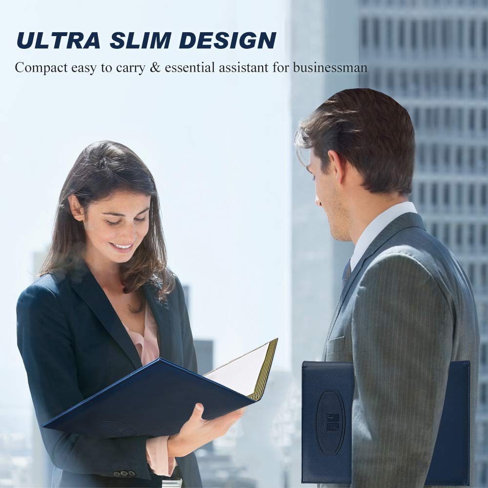 Leather Portfolio Folder Padfolio for Business School Office Conference Presentation Interview, Leather Resume Padfolio Folder for Men Women A4 Or Letter Size Writing Pad Notepad Organizer