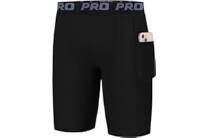 EXARUS Youth Boys Compression Shorts Side Pocket Performance Athletic Base Layers Underwear Running Sports Soccer Shorts