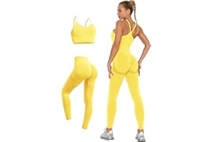 LUBERASU Womens 2 Piece Seamless Workout Sets Butt Lifting Legging with Padded Stretchy Sports Bra Jogging Yoga Gym Outfits