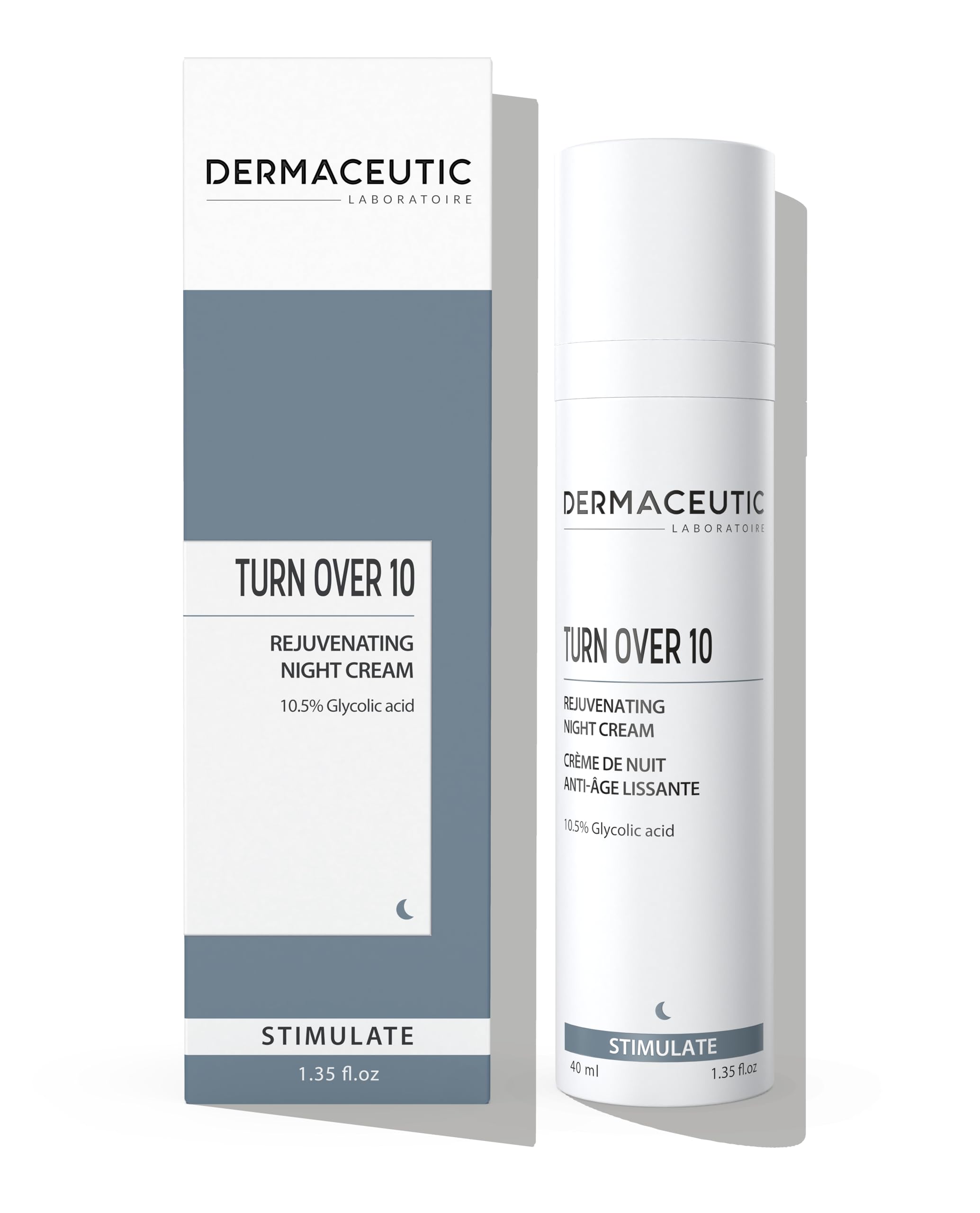 Dermaceutic Turnover - Rejuvenating Night Cream - Anti Aging cream with 10,5% Glycolic acid - Exfoliating, regenerating and age defense face cream - 40ml