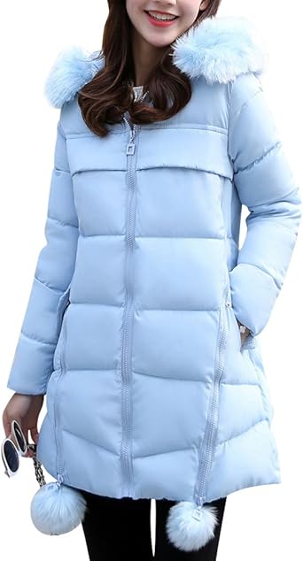 Parka Longue Femme Manteau A Capuche Fausse Fourrure Manches Longues Doudoune Parka Bleu Ciel Xl Amazon Fr Vetements Et Accessoires