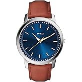 BUREI Mens Fashion Watches Dress Minimalist Wrist Watches for Men Brown Leather Analog Watch Display with Slim Case Design relojes para Hombres