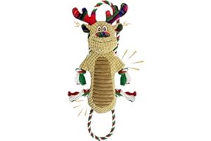 PLUZOTTT Christmas Squeaky Reindeer Dog Toys- Rope Tug of War Dog Toy for Puppy- Keep Them Busy and Entertained- Chew Toys for Medium & Large Breeds