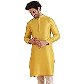 KISAH Men's Kurta – Woven Jacquard Cotton Blend Tunic with Mandarin Collar, Best Fit – Indian Wedding Outfit for Men