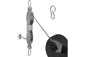 KITUYOTO Upgraded Block and Tackle Pulley System 7:1 Rope Pulley Hoist Pulley System for Garage 60FT, 530Lbs Pulley Block with Locking Carabiners for Kayak Hunting Warehouse Deer Hoist