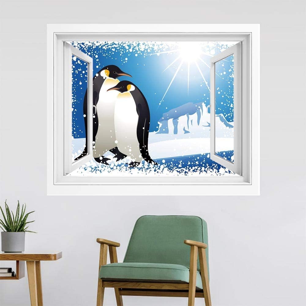 Amazon 冬 絵画風 Pvc壁紙ポスター 180x140 Cm アイスランドの北極の雪に覆われた冷凍気候の子供イラスト おしゃれ ウォールステッカー 多用途なシール スカイブルーホワイトブラックでかわいいペンギン ウォールステッカー オンライン通販