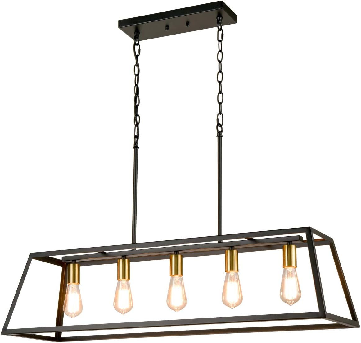 5-Light Kitchen Island Pendant Lighting, Industrial Island Chandelier with Metal Adjustable Chain for Dinning Room Kitchen - - 