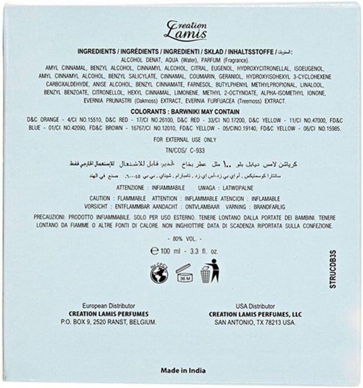 Creation Lamis Eau de Perfume Diable Bleu para mujer, 100 ml