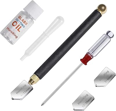 HaroKing Glass Cutter Kit with Cutting Oil 2-20mm Cutting Heads Carbide Tip