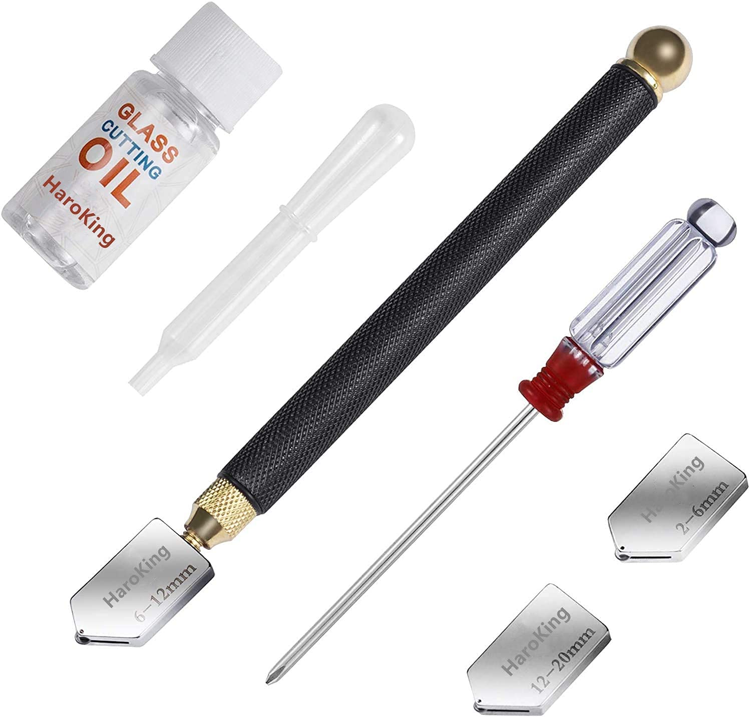 HaroKing Glass Cutter Kit with Cutting Oil, 2mm-20mm Professional Cutting Head, Carbide Tip Glass Cutter Tool for Thick Glass Mirror and Mosaic
