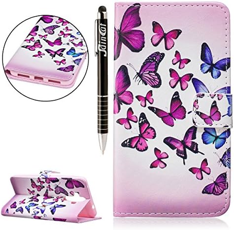 Huawei Mate 9, Huawei Mate 9 Book-Style Leather Mobile Phone Case Wallet Saincat Scratch Bumper Mobile Phone Case Back Cover Retro Butterfly Flower Pattern PU Leather Case Wallet Case Folio Flip Cover Book Style Folding Bag in Leather Look with Stand Function and Card Slot and Magnetic Closure Case Flip Case for Huawei Mate 9