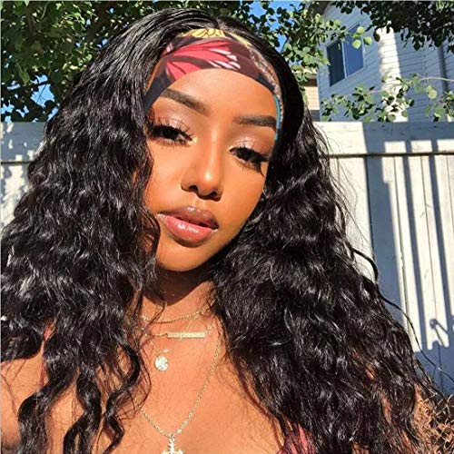 Headband-Wig-Human-Hair-Water-Wave-None-Lace-Front-Wigs-for-Black-Women-Jerry-Curly-Glueless-Brazilian-Virgin-Hair-Machine-Made-Headband-Scarf-Wigs-Natural-Color-150-Density-20-Inch