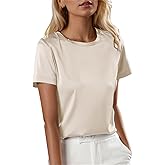 Women's Casual Short Sleeve Crew Neck Silk Satin Blouse Top, Champagne, X-Small