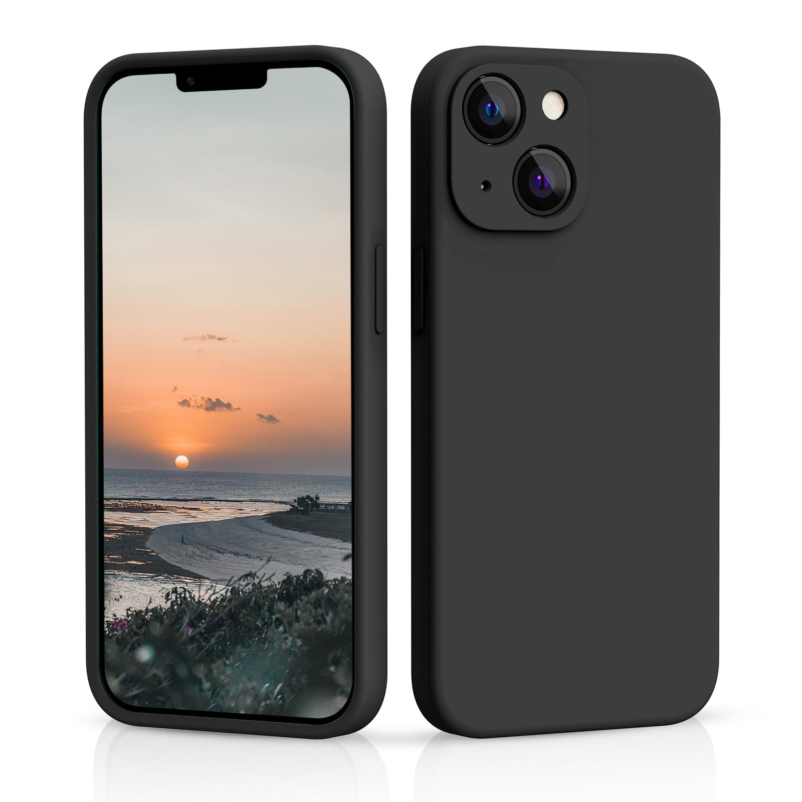 CALOOP Slim-Fit for iPhone 13 Case,Skin Soft Liquid Silicone,Sturdy Shockproof Hard Frame Cover with Anti-Scratch Microfiber Lining,Full Protection for Screen and Camera Lens, 6.1 inch(Black) — image 1