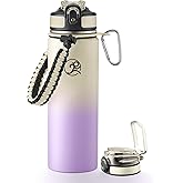 GOSWAG Insulated Sports Water Bottle, 24oz 2 Lids(with Straw/No Straw), Stainless Steel Water Bottles with Paracord Handle, Insulated Bottle with Double-Wall Vacuum Insulation