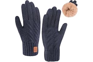 YukiniYa Kids Gloves Winter Thermal Double-Layer Knit Wool Fleece Lined Touchscreen for Boys Girls 4-18 Years Cold Weather