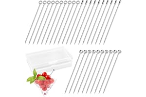 Maxin 30 Pcs Stainless Steel Cocktail Picks - Ideal for Cocktails, Barbecue Snacks & Fruit Decorations - Comes with Transpare