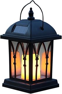 schwarze Solar Laterne mit LED Kerze und täuschend echt wirkenden Flacker-Effekt, von Festive Lights