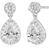 EAMTI Silver Dangle Teardrop Earrings for Women Cubic Zirconia Pear Cut Wedding Birdal 925 Sterling Silver Post Engagement Drop Earrings for Brides, Bridesmaids