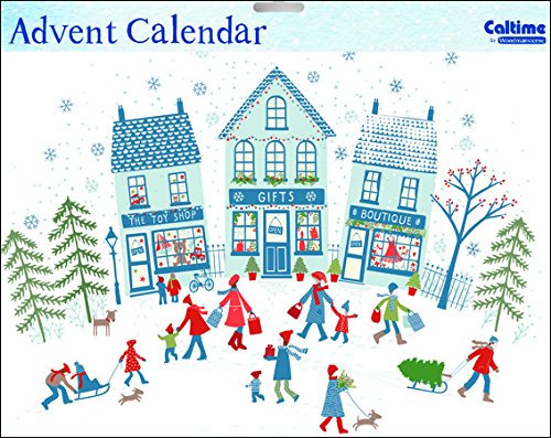 Caltime Traditional Christmas Shopper Snow and Sledges Advent Calendar 35 cm x 24.5 cm Glitter varnished with white envelope