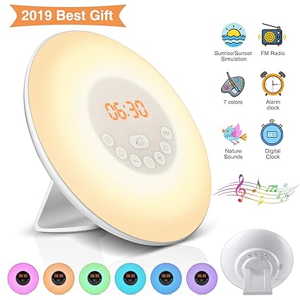 LED Lichtwecker, Elfeland Wake Up Licht Tageslichtwecker Kinderwecker Nachtlicht mit FM-Radio, Sonnenaufgangfunktion,Snooze F