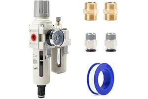 EBEIZZI 3/8" NPT Compressed Air Filter| Regulator Lubricator Combo |Water/Oil Trap Separator |Gauge(0-150 psi) | Poly Bowl | Auto Drain | Bracket - 3 in 1 Two Unit