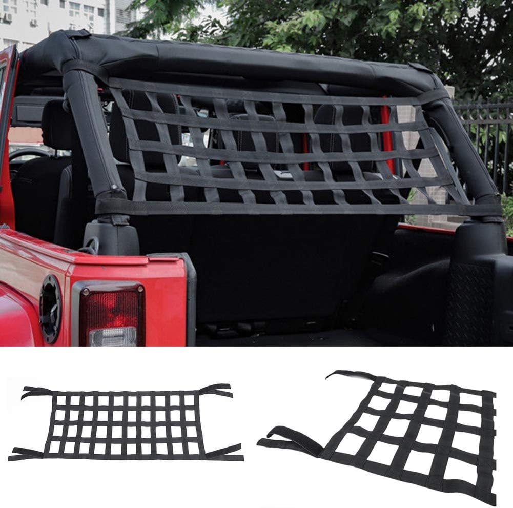 Mesh Cargo Net, Comfort Elastic Auto Roof Hammock Top Rest Bed Net Waterproof Cargo Cover Net for 07-18 Jeep Wrangler YJ TJ JK JKU JL JLU, Heavy Duty Oxford