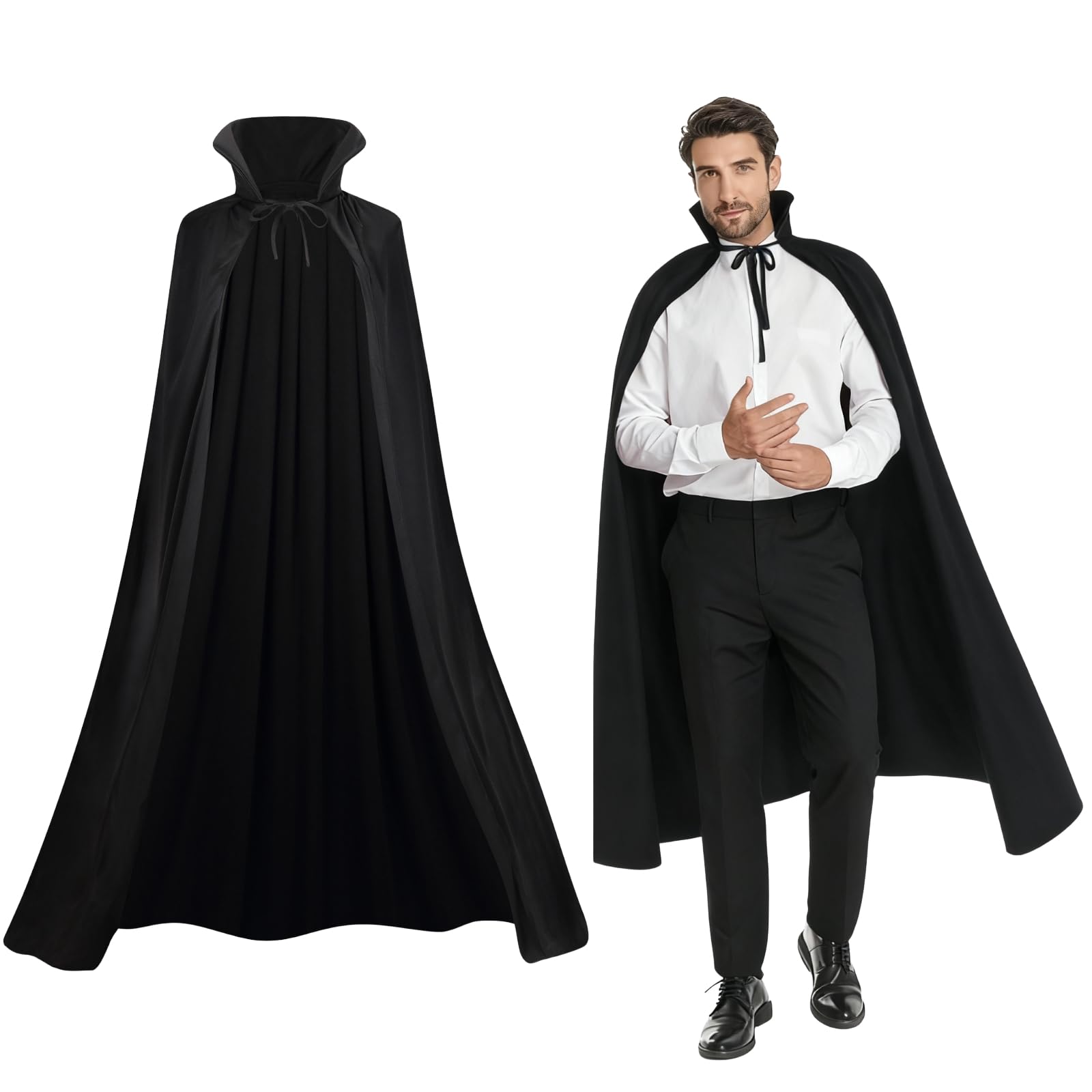 maxToonrain Reversible Black & Black Cape for Adults, Easter Halloween Christmas Cloak Fancy Dress Vampire Witch Wizard Role Play for World Book Day (120CM,Stand Collar)