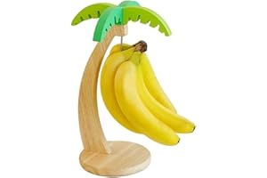 Banana Holder 13x6 Inch Tree Shaped Wooden Banana Hanger with Hook Rustic Fruit Holder for Even Ripening & Easy Access Kitche