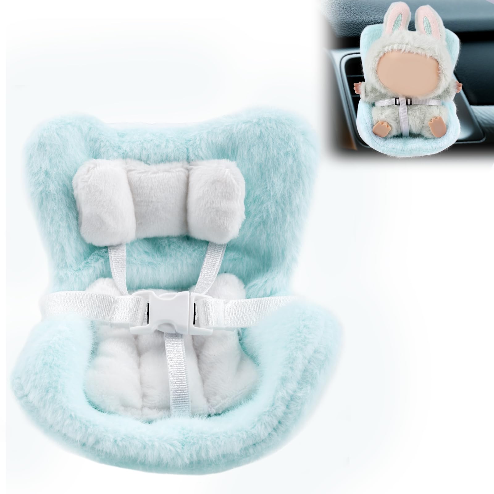 BOXOB Dolls Car Seat, Decorative Car Plush Doll Sofa with Furry Cushion & Fragrant Tablets Cute Air Vents Ornaments Accessories for Display 3.94-6.69in Toy (Blue)