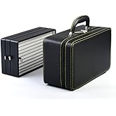 Oirlv Black Leather Jewelry Box Handmade Travel Jewelry Organizer Storage Case Holder For Girl Lady Earring,Ring,Necklace,Pendant,Watch,Bracelet.(3 layers)