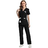 CaiDieNu Medical Scrubs for Women Set: Stretch Uniform Nursing Scrub Set V-Neck Top & Straight Leg Cargo Pants with 13 Pocket