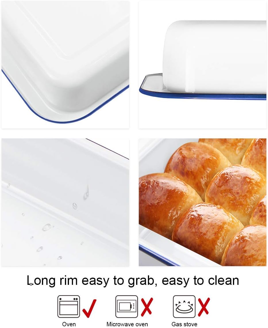 webake Enamel Roasting Tin with Plastic Lid Deep Pie Dish Baking Tray Bakeware Oven Pans, 36 x 24 x 7 cm, 1 Pcs - Image 4