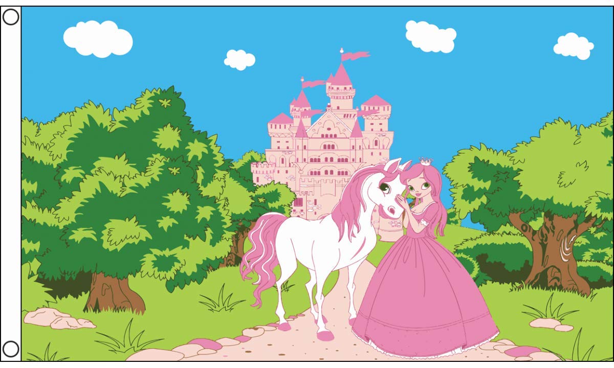 AZ FLAG - Princess Pony Castle Flag - 3x5 Ft - 100D Polyester Princess With Horse Banner with Two Metal Grommets - Fade Resistant - Vivid Colors - 3' x 5' Feet - 150x90 Cm