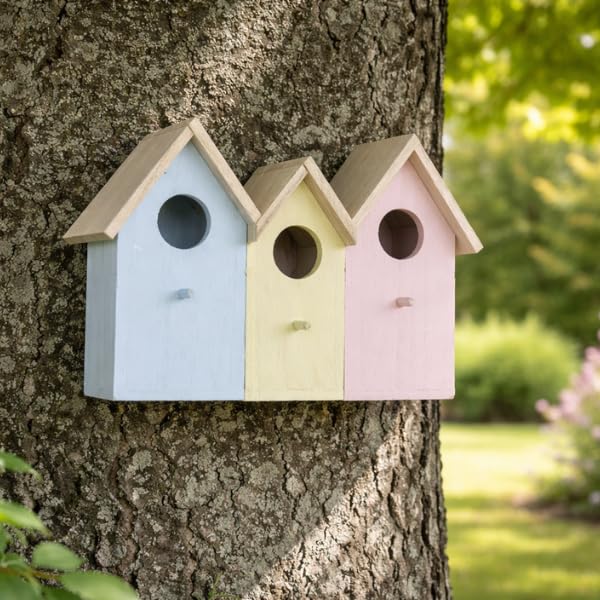 Garden Mile Wooden Bird House 3-in-1 – Predator Proof Nesting Box for Small Birds, Sparrows, Tits & Robins, Outdoor Garden Bird Nest Box & Decorative Garden Ornament