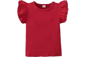 Sanpersonlin Toddler Baby Girl Solid Color T Shirt Kids Blouse Basic Plain Ruffle Top Cotton Casual Clothes