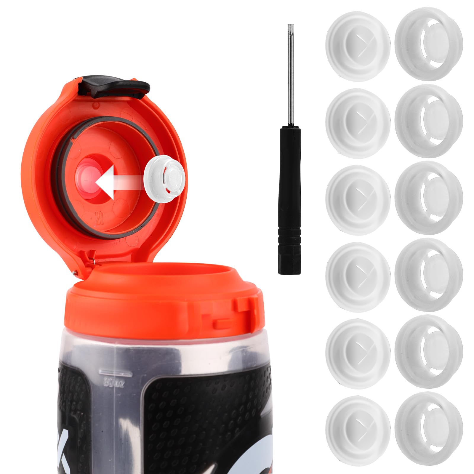 XIHIRCD 6pcs Water Bottle Gasket Replacement, Silicone Valve and Plastic Insert Dispensing Valves Silicone Valve Replacement Accessories Compatible with Gatorade Water Bottle Lid