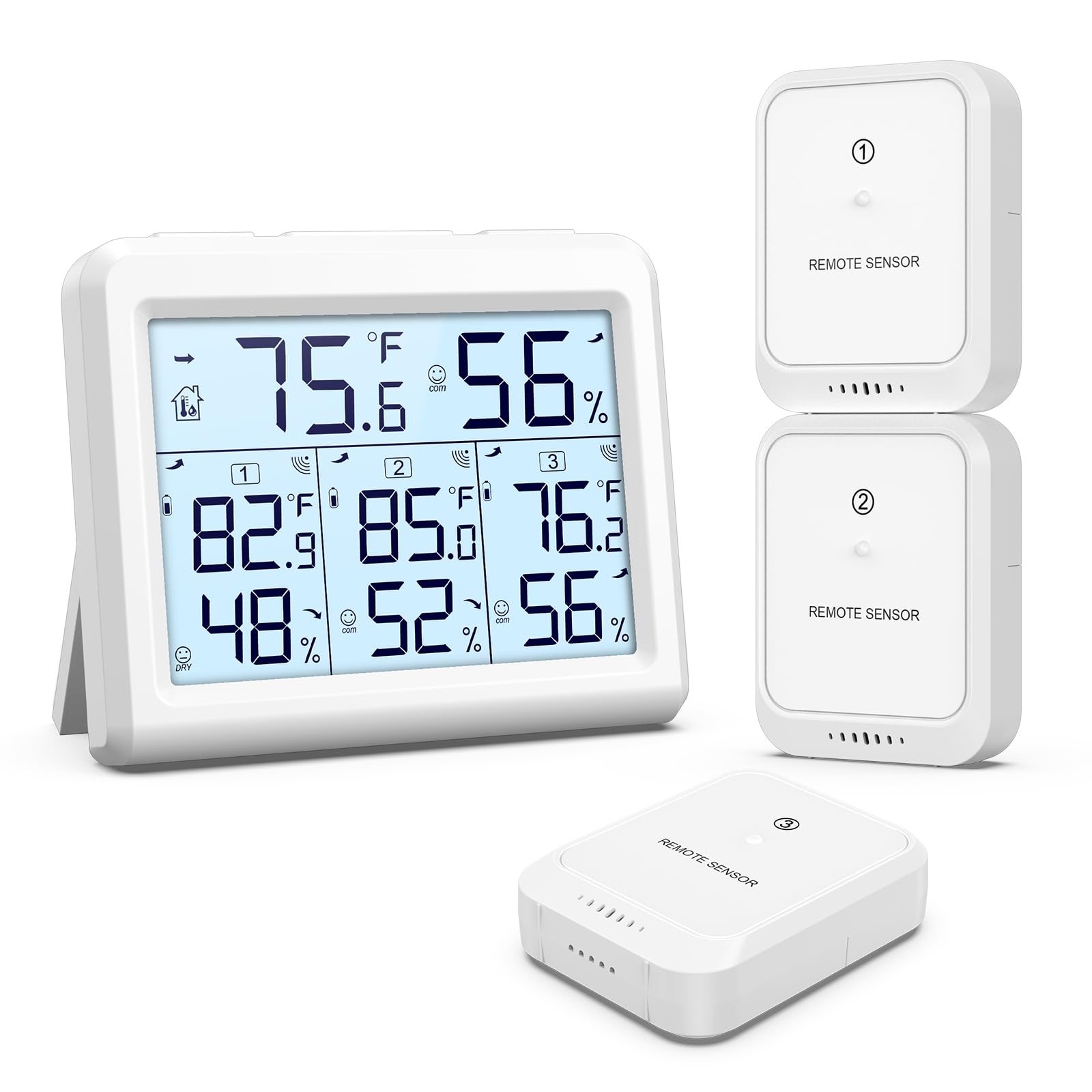 Ankilo Indoor Outdoor Thermometer, 3 Channels Digital Hygrometer Thermometer with 3 Sensor, Temperature Humidity Monitor with LCD Display, Wireless Humidity Gauge for Home, Baby Room