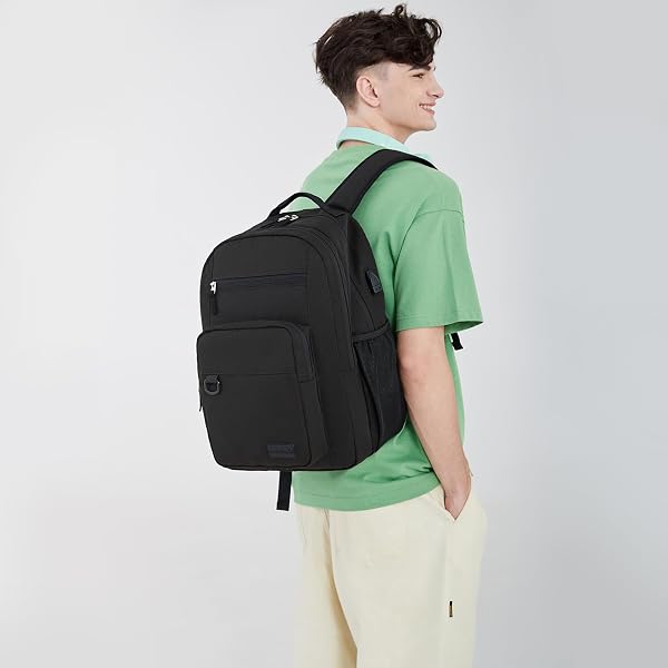 ECODUDO WATER RESISTENT BACKPACK FOR SCHOOL MEN AND WOMEN MULTI POCKETS COLLEGE BOOKBAG CASUAL TRAVEL DAYPACK (BLACK), EBDU2301