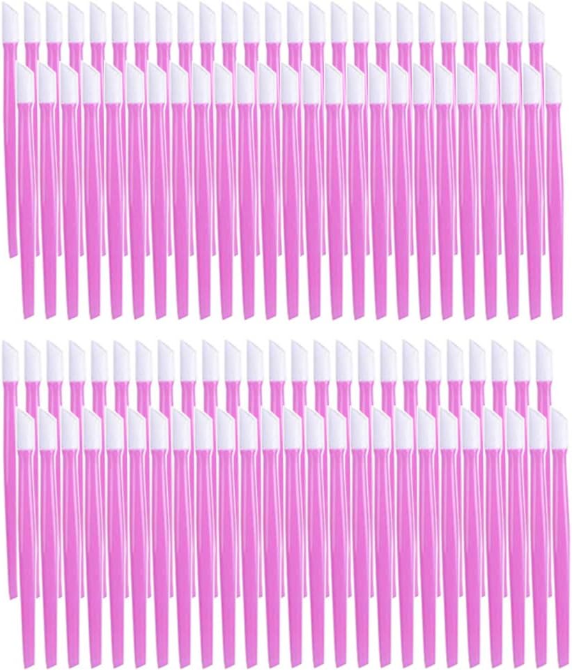 Laza 100 Pcs Plastic Handle Cuticle Pusher Rubber Tipped Nail Cleaner Manicure Tools for Men and Women - Pink