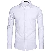 Lusead Mens Dress Shirts Long Sleeve Cotton Wrinkle Free Stretch Solid Casual Formal Wedding Business Button Down Shirt
